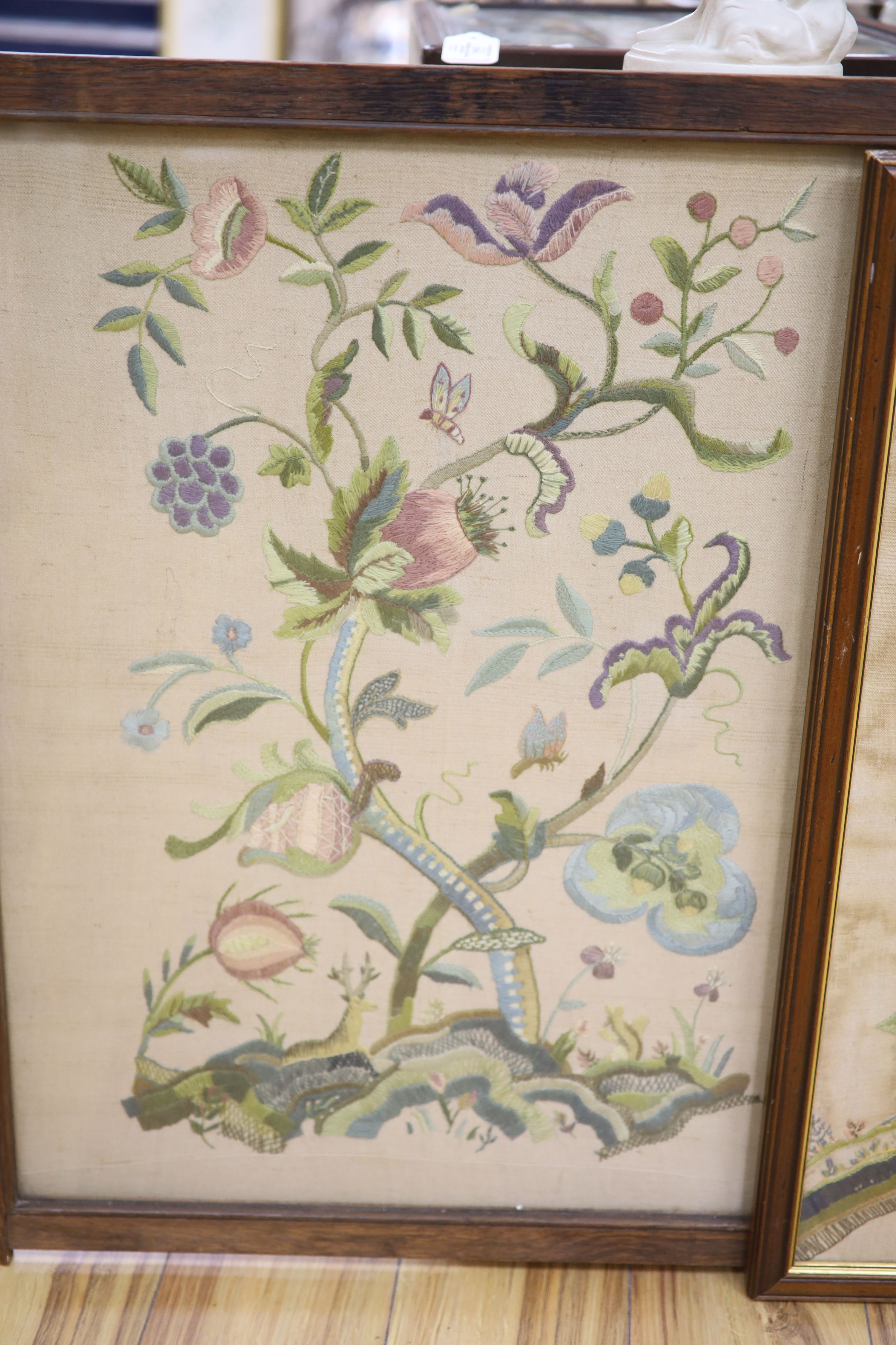 Two 1930s crewelwork panels